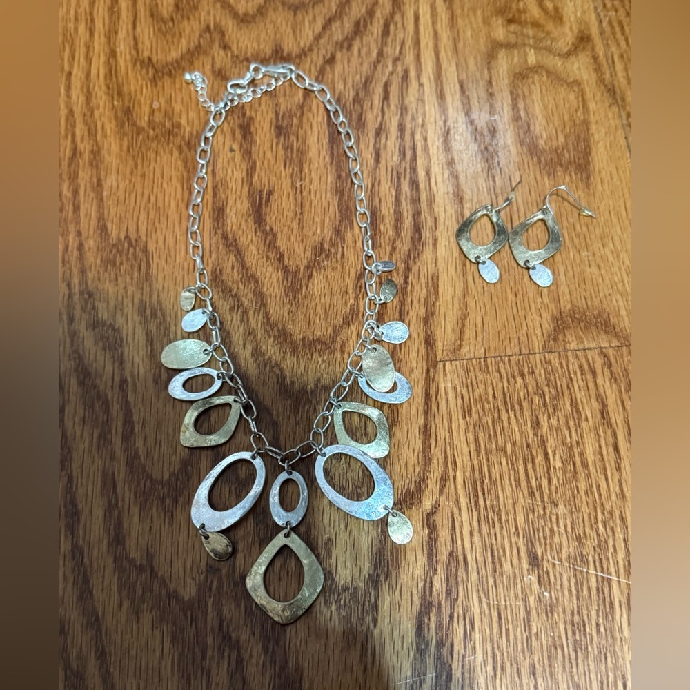 Gold and silver Necklace with Oval Pendants and earrings matching lightweight